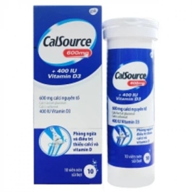 Thuốc sủi Calsource 600mg+400iu Vitamin D3 GSK điều trị thiếu vitamin D (10 viên)