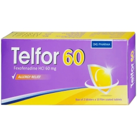 Thuốc Telfor 60 DHG điều trị viêm mũi dị ứng, mày đay (2 vỉ x 10 viên)