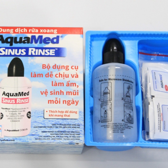 Bộ dụng cụ rửa mũi người lớn AQUAMED SINUS RINSE hộp 1 bình 240ml + 15 gói hỗn hợp