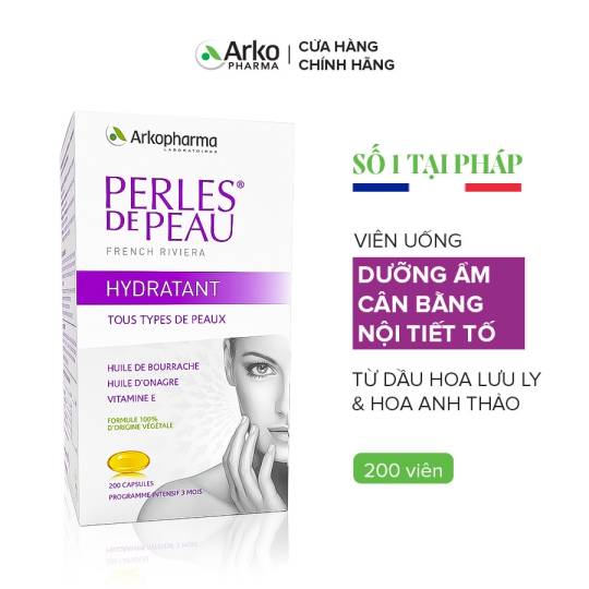 Viên uống tinh dầu hoa anh thảo và lưu ly giúp cân bằng nội tiết tố và dưỡng ẩm da Arkopharma Perles de Peau Hydratant