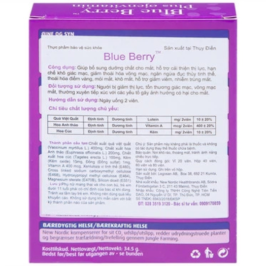 Viên uống Blue Berry Plus Ojenvitamin bổ sung dưỡng chất cho mắt, hỗ trợ cải thiện thị lực (40 viên)