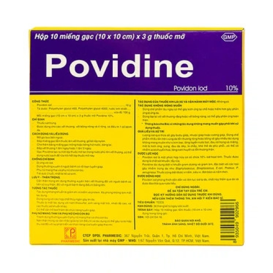 Miếng gạc tẩm thuốc Povidine Pharmedic sát trùng vết thương (10 miếng x 10cm x 3g)