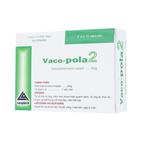 Thuốc Vaco Pola 2 điều trị sổ mũi dị ứng, viêm mũi (2 vỉ x 15 viên)