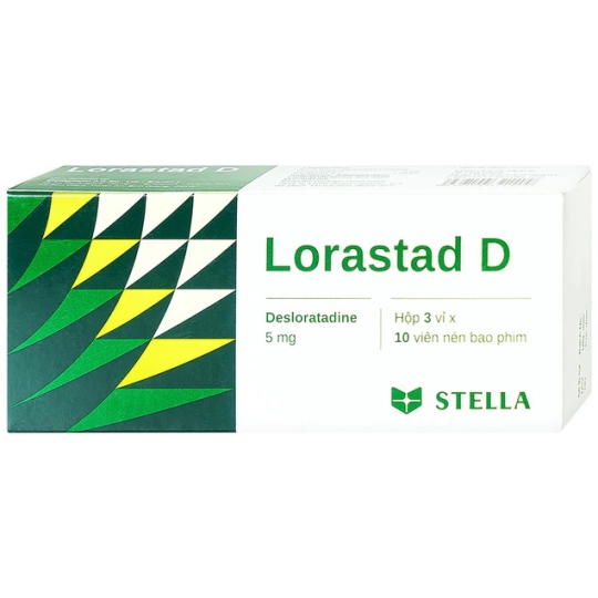 Thuốc Lorastad D 5mg Stella hỗ trợ điều trị viêm mũi dị ứng, mề đay (3 vỉ x 10 viên)