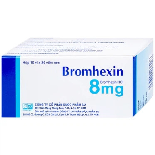 Thuốc Bromhexin 8mg Dược 3-2 hỗ trợ tan đờm trong viêm khí phế quản (200 viên)