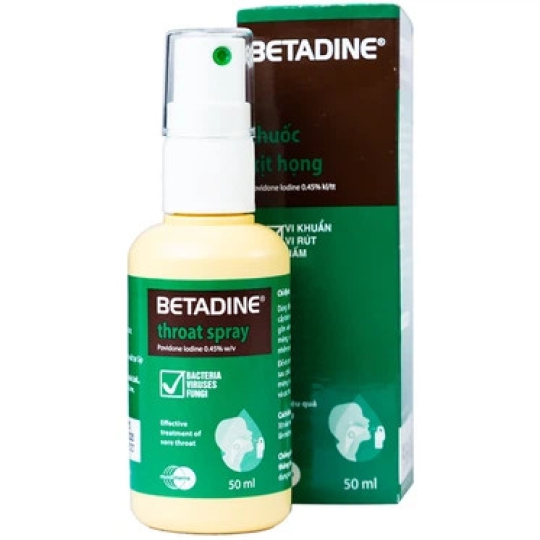 Xịt họng Betadine điều trị nhiễm trùng cấp tính niêm mạc miệng, họng (50ml)