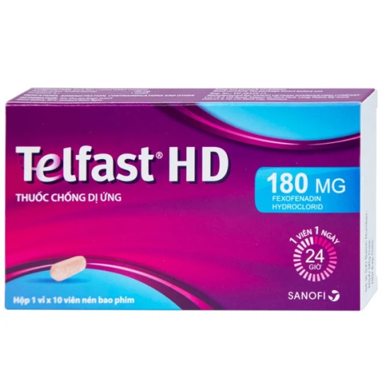 Thuốc Telfast HD 180mg Sanofi hỗ trợ điều trị viêm mũi dị ứng, mày đay (1 vỉ x 10 viên)