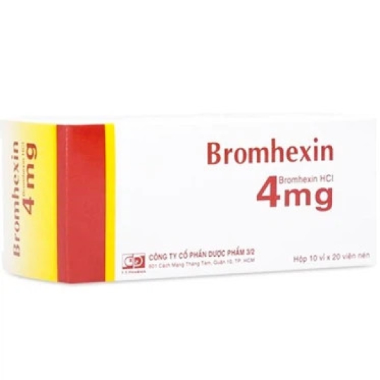 Thuốc Bromhexin 4mg Dược 3-2 giúp tan đờm trong viêm phế quản (10 vỉ x 20 viên)