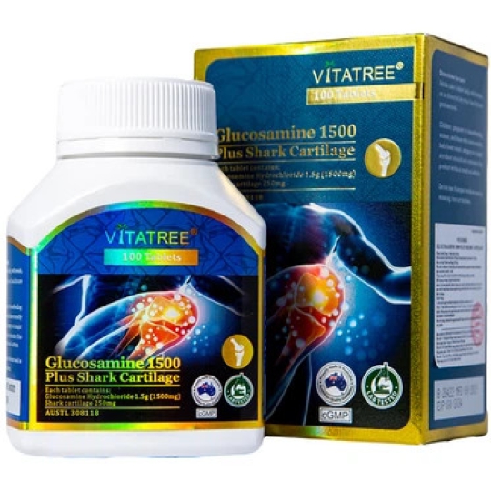 Viên uống Vitatree Glucosamine 1500 Plus Shark Cartilage hỗ trợ duy trì sức khỏe và chức năng của khớp, sụn khớp (100 viên)