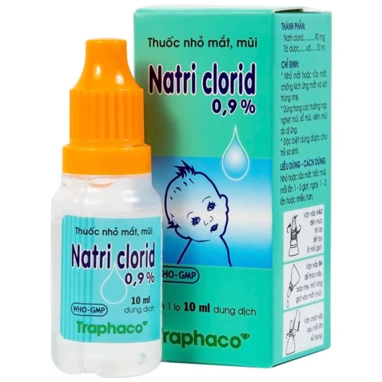 Thuốc nhỏ mắt, mũi Natri Clorid 0.9% Traphaco giảm nghẹt mũi, chảy mũi (10ml)