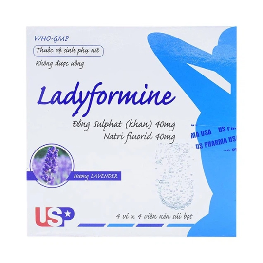 Thuốc vệ sinh phụ nữ Ladyformine USP điều trị viêm ngứa vùng kín (4 vỉ x 4 viên)