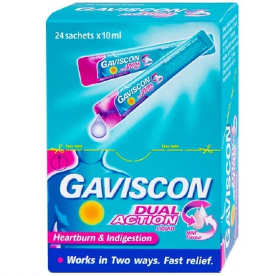 Thuốc Gaviscon Dual Action hồng Reckitt Benckiser trị ợ nóng, ợ chua, khó tiêu (24 gói x 10ml)