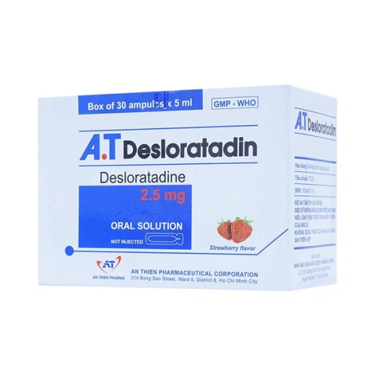 Thuốc A.T Desloratadin 2.5mg An Thiên điều trị viêm mũi dị ứng, mày đay (30 ống x 5ml)