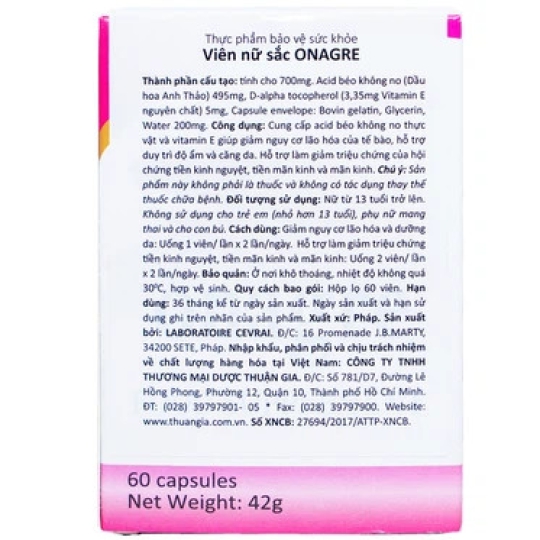 Viên uống Onagre Cevrai hỗ trợ làm giảm triệu chứng tiền kinh nguyệt, tiền mãn kinh và mãn kinh (60 viên)