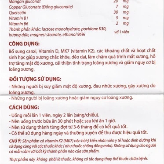 Viên uống Vững Cốt Vinh Gia giúp xương chắc khỏe, hỗ trợ làm chậm quá trình mất xương (20 viên)