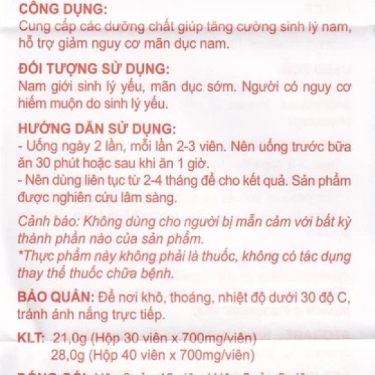 Viên uống Linh Tự Đan Hồng Bàng giúp tăng cường sinh lý nam, hỗ trợ giảm nguy cơ mãn dục nam (30 viên)