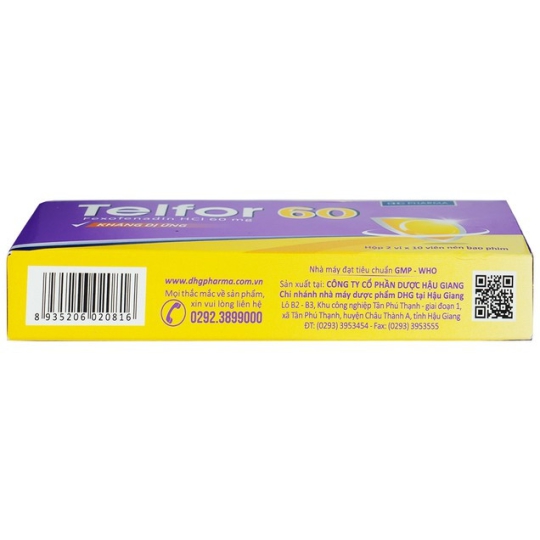 Thuốc Telfor 60 DHG điều trị viêm mũi dị ứng, mày đay (2 vỉ x 10 viên)