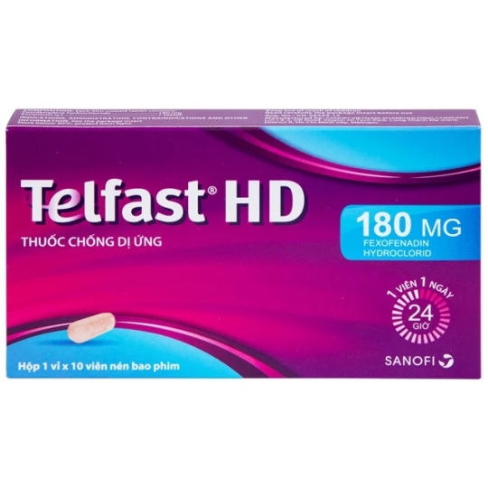 Thuốc Telfast HD 180mg Sanofi hỗ trợ điều trị viêm mũi dị ứng, mày đay (1 vỉ x 10 viên)