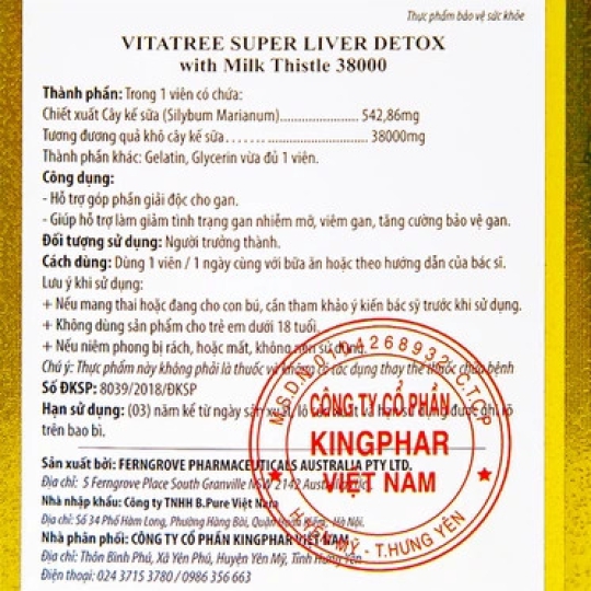 Viên uống Vitatree Super Liver Detox hỗ trợ góp phần giải độc gan (100 viên)