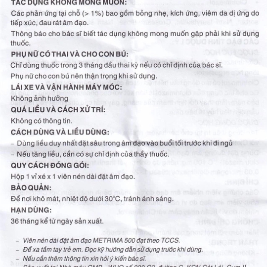 Viên đặt phụ khoa Metrima Dược 3-2 điều trị viêm âm đạo (1 viên)