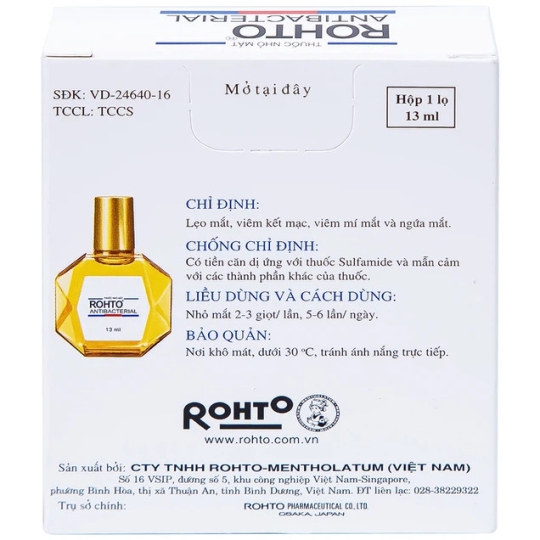 Thuốc nhỏ mắt Rohto Antibacterial điều trị lẹo mắt, viêm kết mạc, nhiễm khuẩn (13ml)