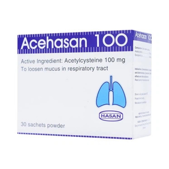 Thuốc Acehasan 100mg Hasan làm loãng đờm trong bệnh viêm phế quản (30 gói)