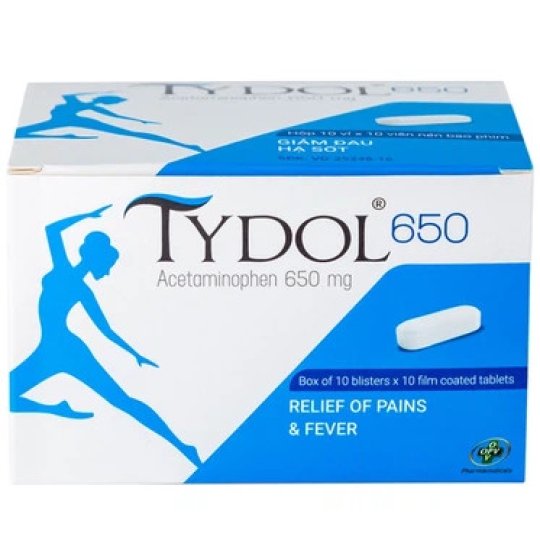 Thuốc Tydol 650mg OPV hỗ trợ giảm đau hạ sốt (10 vỉ x 10 viên)