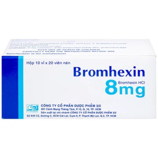 Thuốc Bromhexin 8mg Dược 3-2 hỗ trợ tan đờm trong viêm khí phế quản (200 viên)