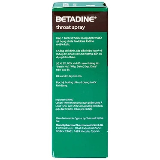 Xịt họng Betadine điều trị nhiễm trùng cấp tính niêm mạc miệng, họng (50ml)