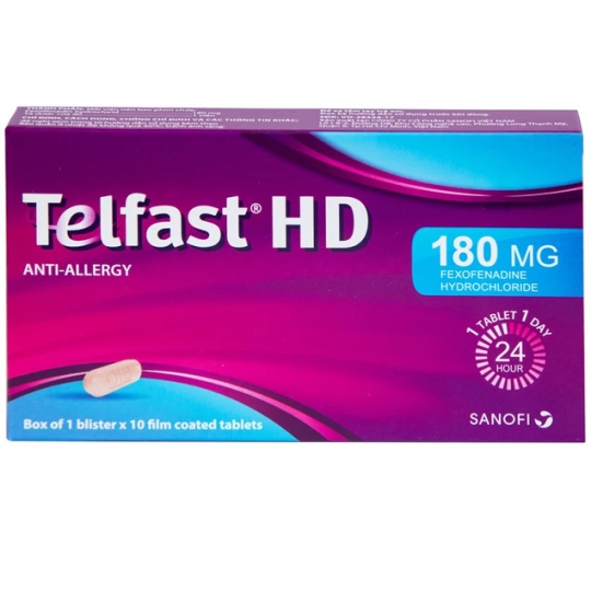 Thuốc Telfast HD 180mg Sanofi hỗ trợ điều trị viêm mũi dị ứng, mày đay (1 vỉ x 10 viên)