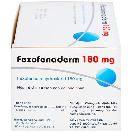 Thuốc Fexofenaderm 180mg Hasan điều trị viêm mũi dị ứng (100 viên)