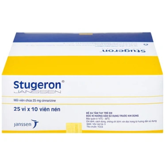 Thuốc Stugeron 25mg Janssen hỗ trợ điều trị rối loạn tuần hoàn não (250 viên)