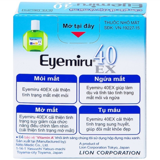 Thuốc nhỏ mắt Eyemiru 40 EX Lion hỗ trợ giảm mỏi mắt, mờ mắt (15ml)