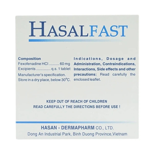 Thuốc Hasalfast 60mg Hasan điều trị viêm mũi dị ứng (10 vỉ x 10 viên)