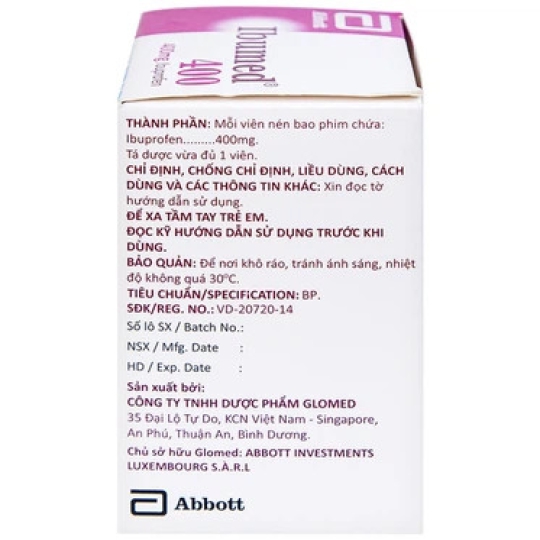 Thuốc Ibumed 400mg Glomed giúp giảm đau, hạ sốt (10 vỉ x 10 viên)