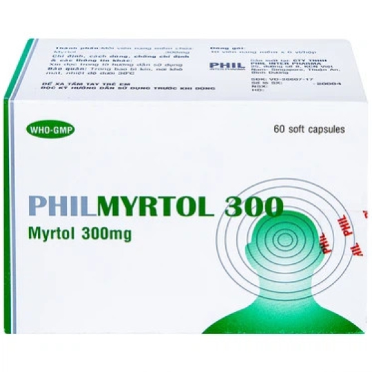 Thuốc Philmyrtol 300mg Phil điều trị viêm phế quản cấp, mạn tính (6 vỉ x 10 viên)