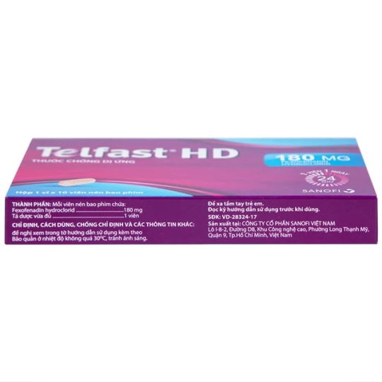 Thuốc Telfast HD 180mg Sanofi hỗ trợ điều trị viêm mũi dị ứng, mày đay (1 vỉ x 10 viên)