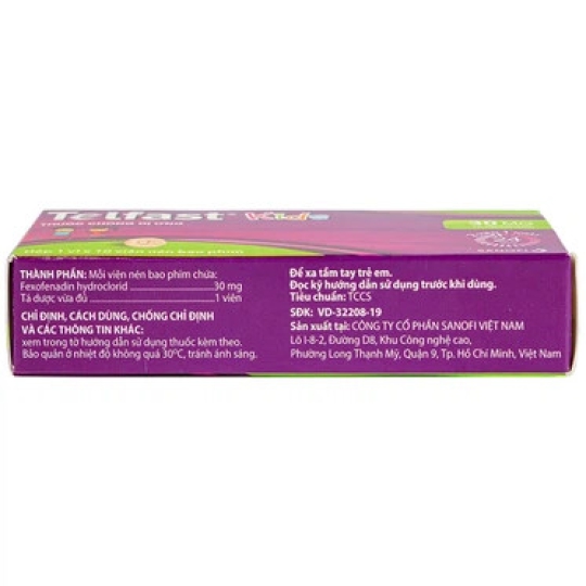 Thuốc Telfast Kids 30mg Sanofi hỗ trợ giảm viêm mũi dị ứng, mày đay cho trẻ em (10 viên)