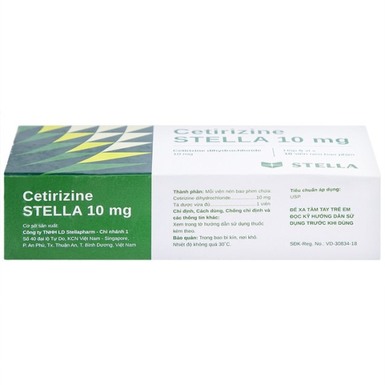 Thuốc Cetirizine Stella 10mg hỗ trợ giảm viêm mũi dị ứng, mày đay (5 vỉ x 10 viên)