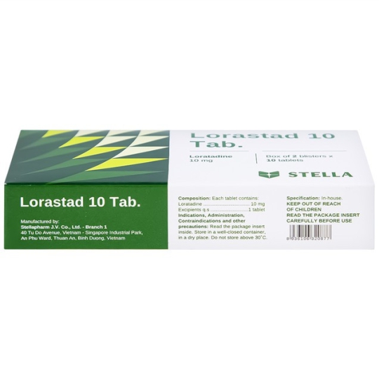 Thuốc Lorastad Tab 10mg Stella hỗ trợ giảm viêm mũi dị ứng, mày đay (2 vỉ x 10 viên)