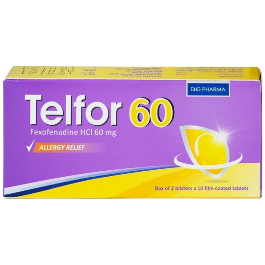 Thuốc Telfor 60 DHG điều trị viêm mũi dị ứng, mày đay (2 vỉ x 10 viên)