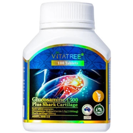 Viên uống Vitatree Glucosamine 1500 Plus Shark Cartilage hỗ trợ duy trì sức khỏe và chức năng của khớp, sụn khớp (100 viên)