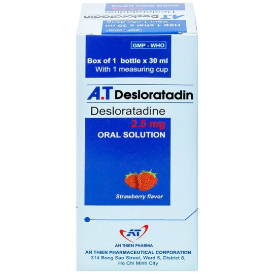 Dung dịch uống A.T Desloratadin 2.5mg hương dâu trị viêm mũi dị ứng (Chai 30ml)