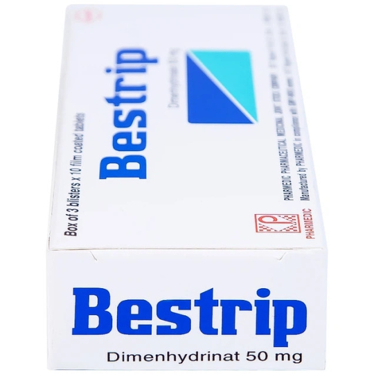 Thuốc Bestrip 50mg Pharmedic điều trị các chứng buồn nôn, say tàu xe (3 vỉ x 10 viên)