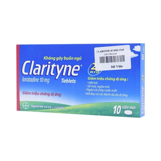 Thuốc Clarityne 10mg MSD hỗ trợ giảm triệu chứng dị ứng (1 vỉ x 10 viên)