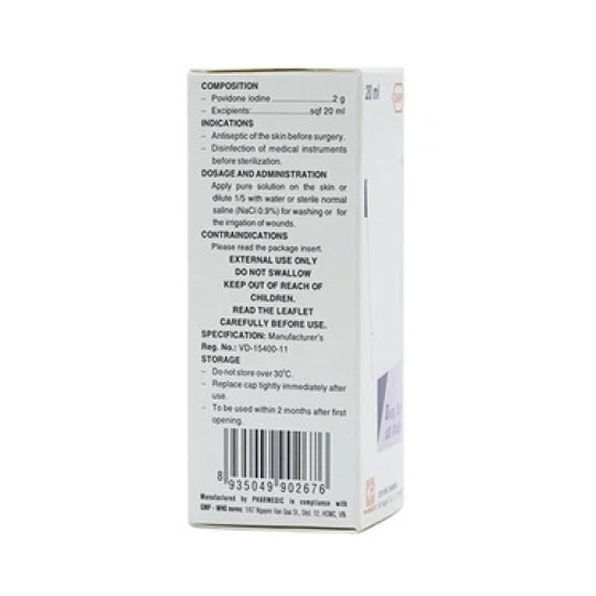 Thuốc sát khuẩn Povidine Pharmedic dùng sát trùng vết thương bề mặt (20ml)