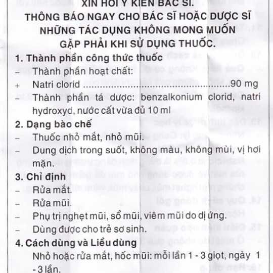 Thuốc nhỏ mắt, nhỏ mũi Natri Clorid 0,9% Pharmedic hỗ trợ rửa mắt, mũi (10ml)