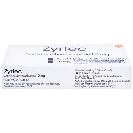 Thuốc Zyrtec 10mg GSK hỗ trợ điều trị mày đay, viêm mũi dị ứng (1 vỉ x 10 viên)