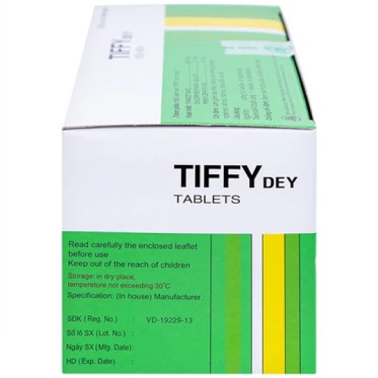 Thuốc Tiffy Dey điều trị cảm cúm, nghẹt mũi, sổ mũi (Hộp 25 vỉ x 4 viên)