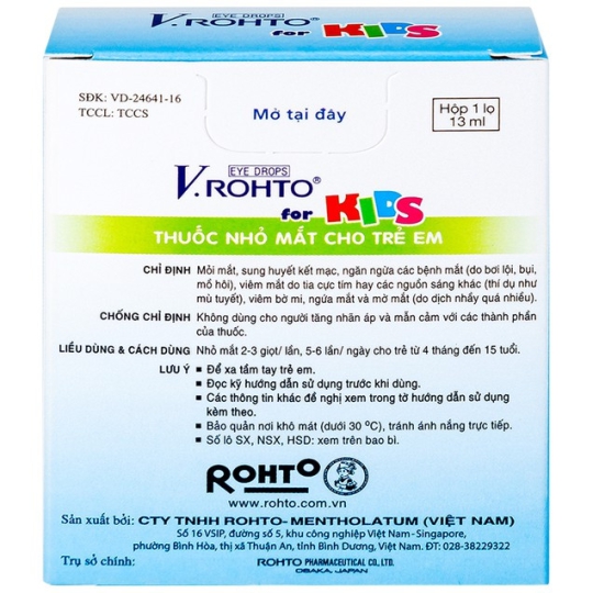 Thuốc nhỏ mắt cho trẻ em V. Rohto For Kids giảm mỏi mắt, đỏ mát, ngứa mắt, ngăn ngừa các bệnh về mắt (13ml)